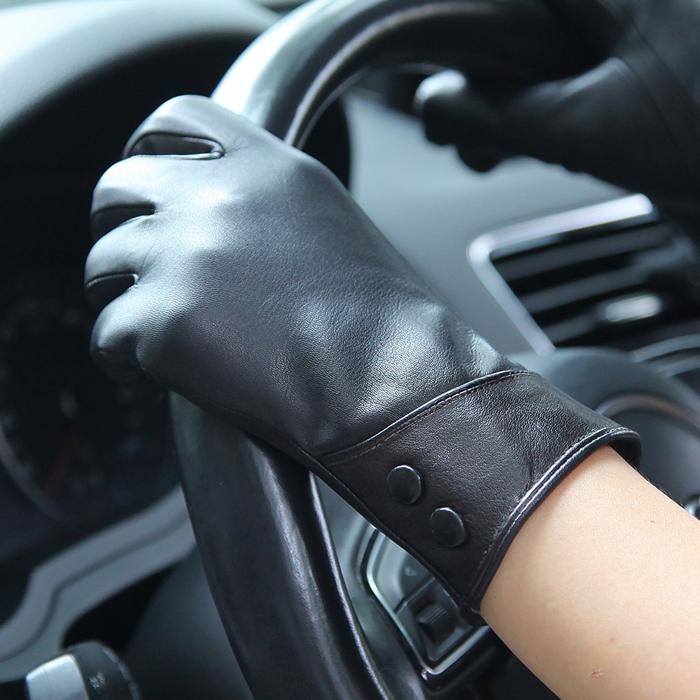 Fashion Black Real Leather Glo - Wool Glove Lined 评论和价格