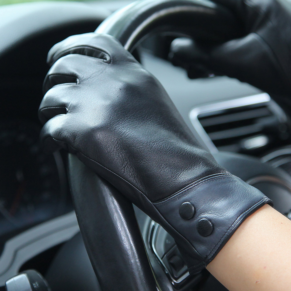 Fashion Black Real Leather Glo - Wool Glove Lined 评论和价格