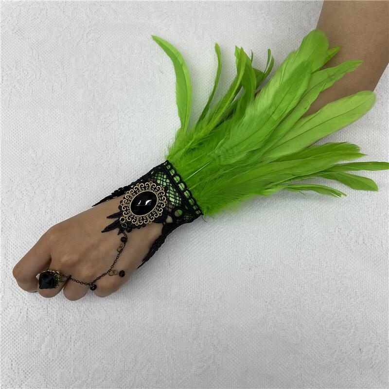 Halloween Feather Lace Gloves  - Motorcycle Glove Knuckle 评论和价格